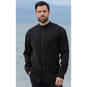 Aran Sweater Market Shirt Men XL Cotton Hemp Irish Grandfather Oversize black